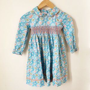 Marmaletta Blue Floral Hand Smocked Dress Peter Pan Collar, Girls 6